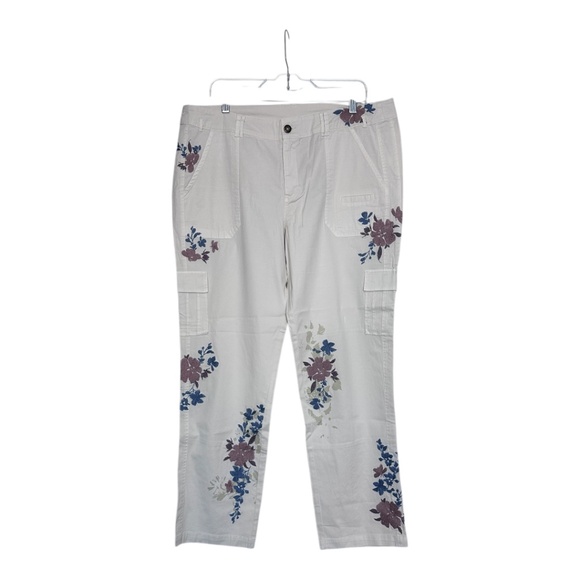 NWT SUNDANCE Women's Flat-Front BLOOM Embroidered Off-White CARGO PANTS Size 16 - Picture 6 of 7